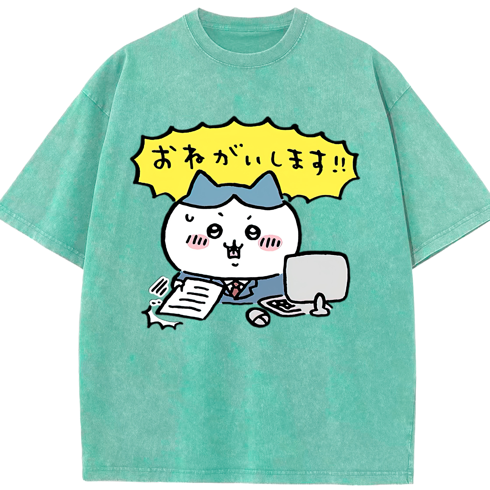（画像用） ちいかわ ハチワレ Chii-kawa hachiware 綿100% ヴィンテージ風 半袖Tシャツ（フロントプリント）
